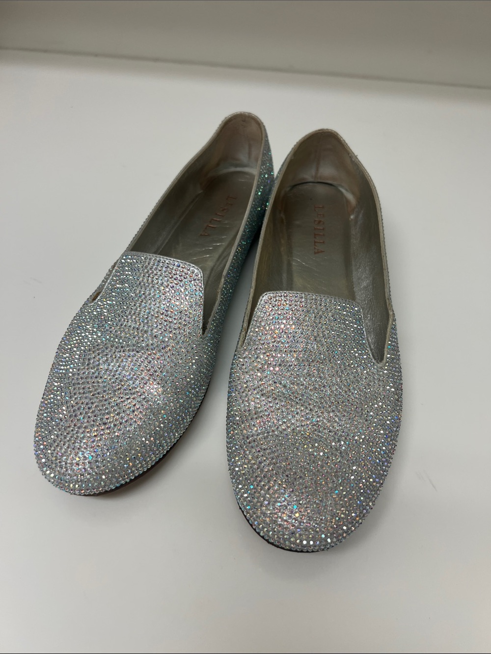LeSilla Silver Crystal Embellished Women's Loafers